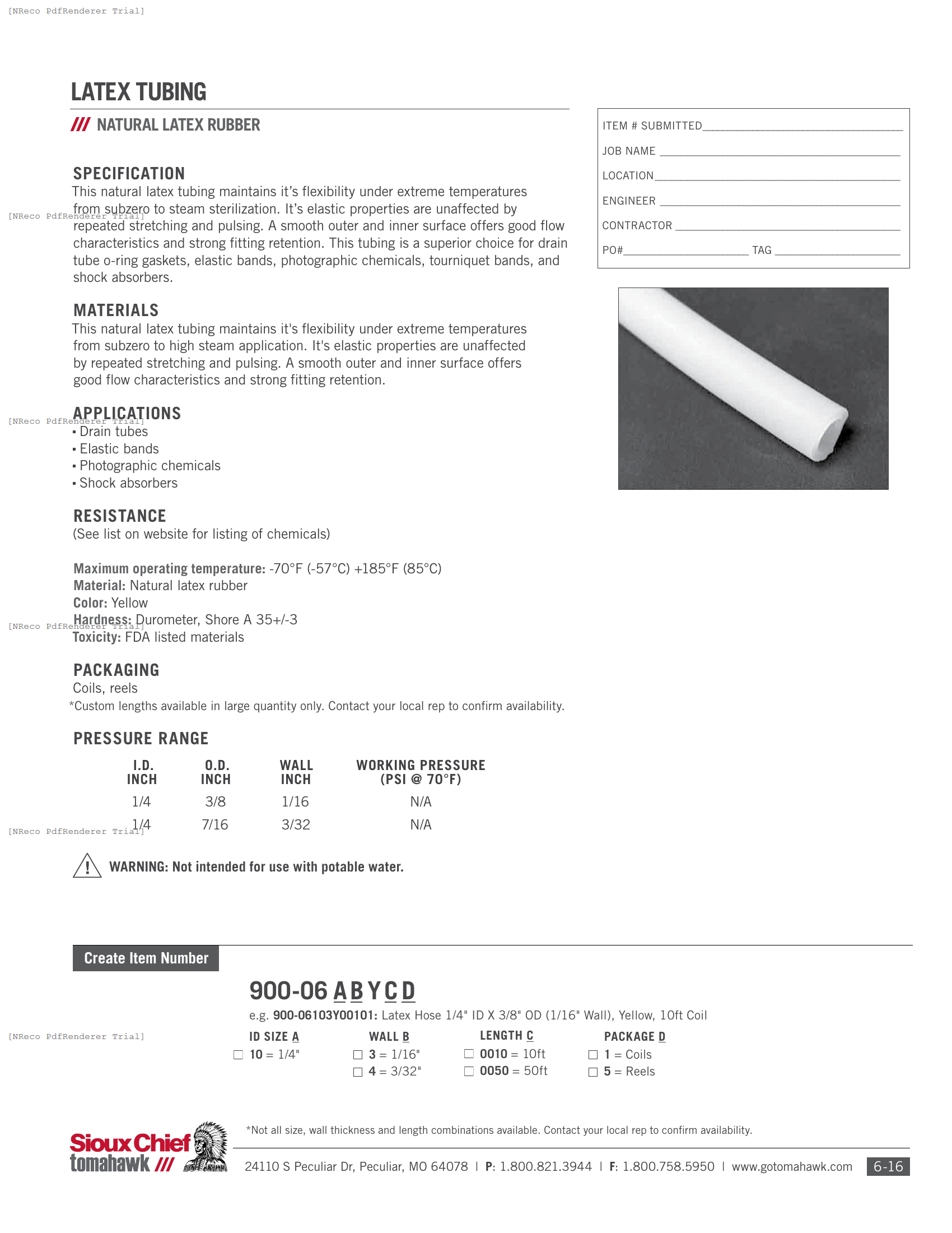 900-06 SERIES - LATEX TUBING - SPEC SHEET.PDF Specification Document